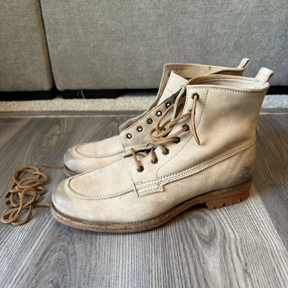 Frye Phillip Lug Workboot 87828 Mens 11.5 D Cement Leather Lace Up Boots